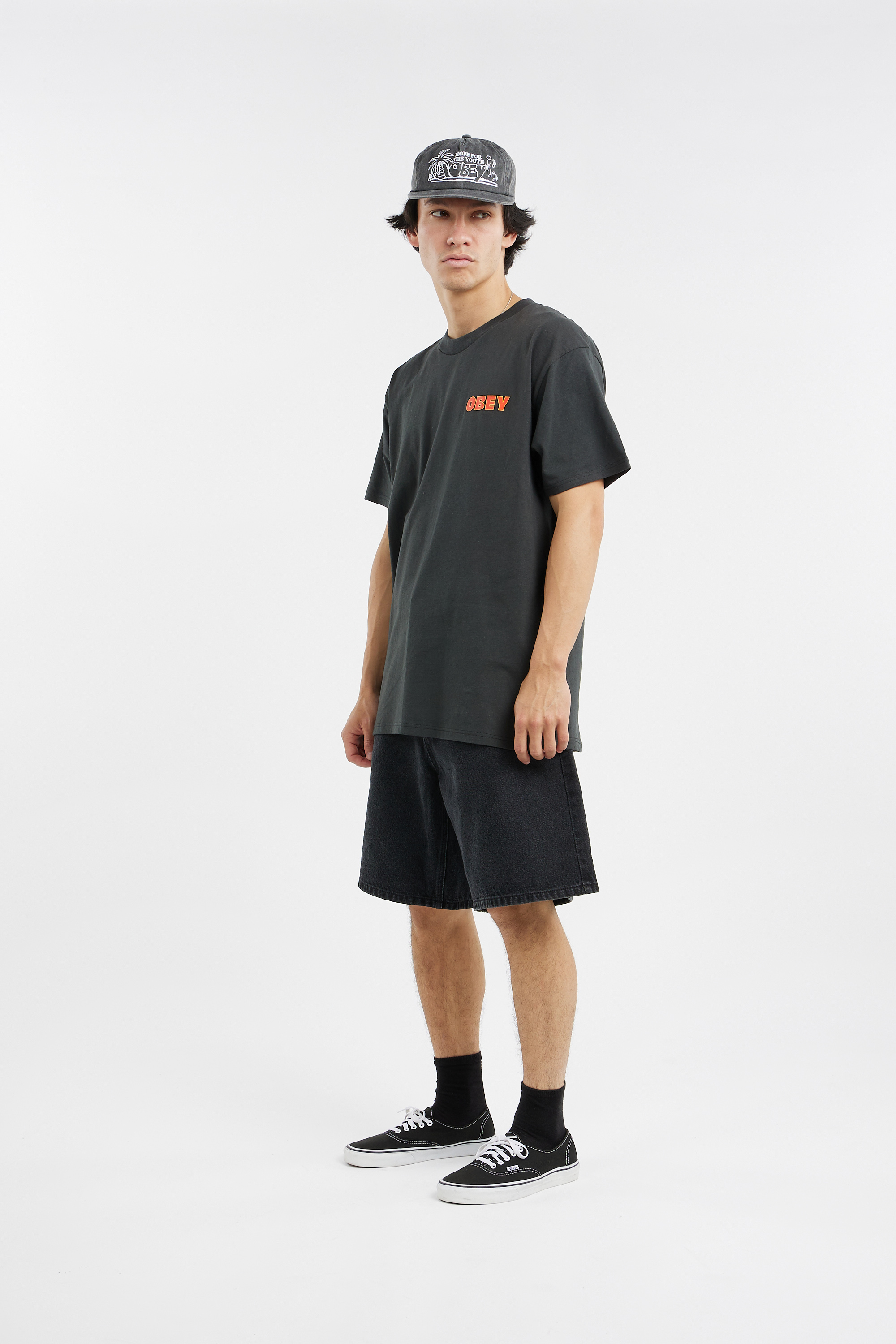Regular-fit round-neck cotton T-shirt Black