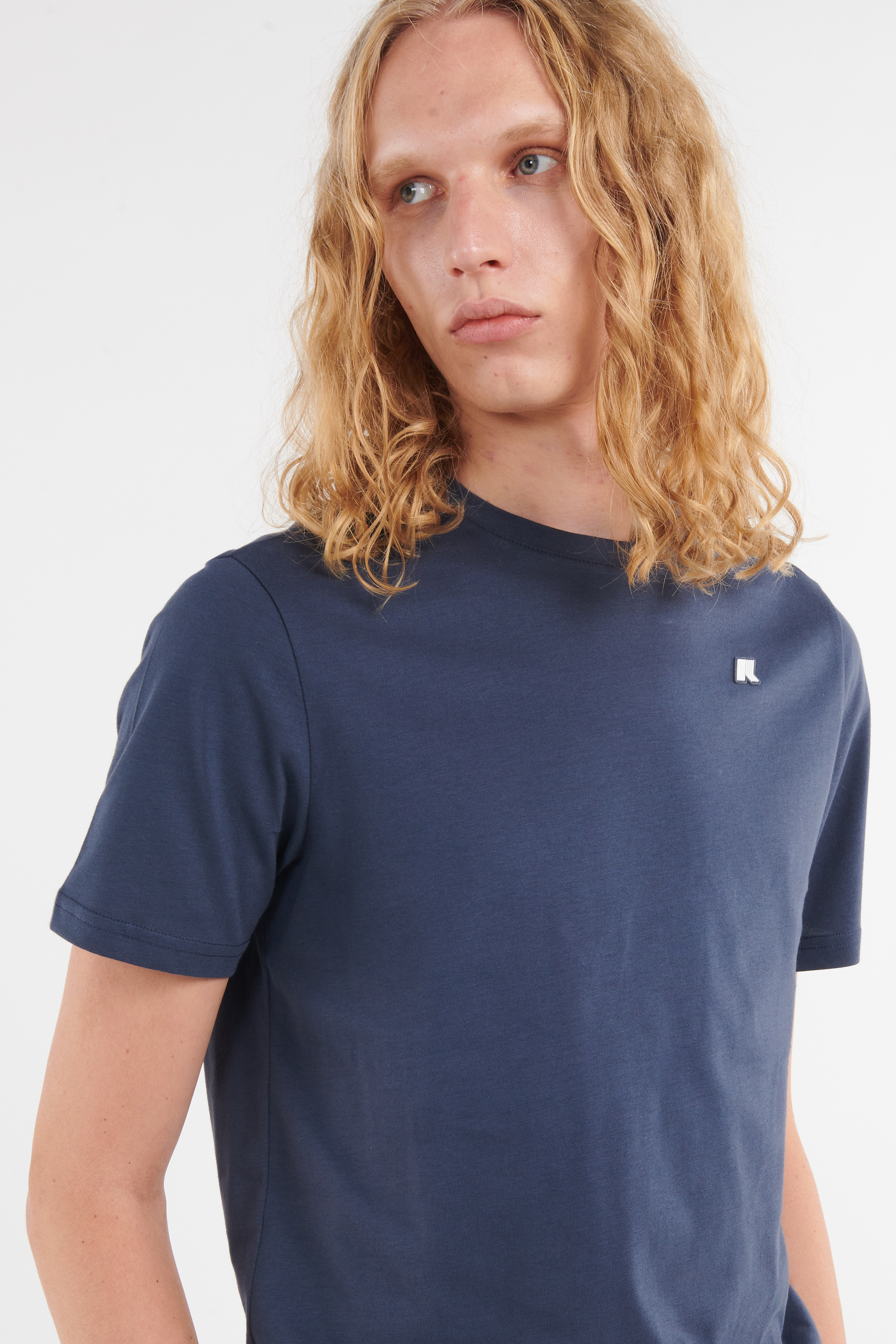 Regular-fit round-neck cotton T-shirt Blue