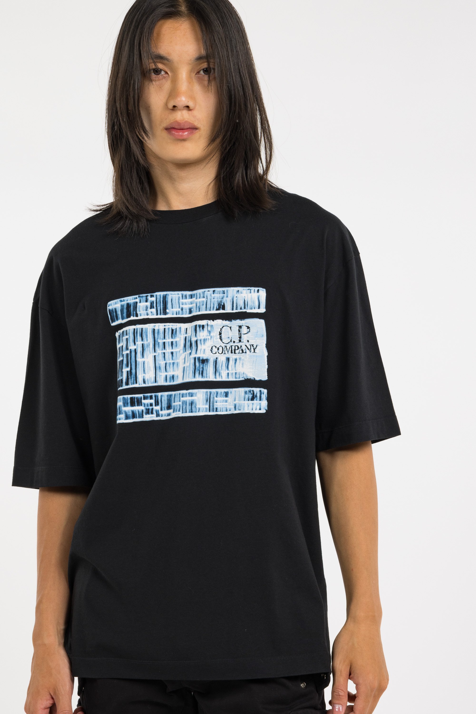 Regular-fit round-neck cotton T-shirt | Black C.P. COMPANY Men