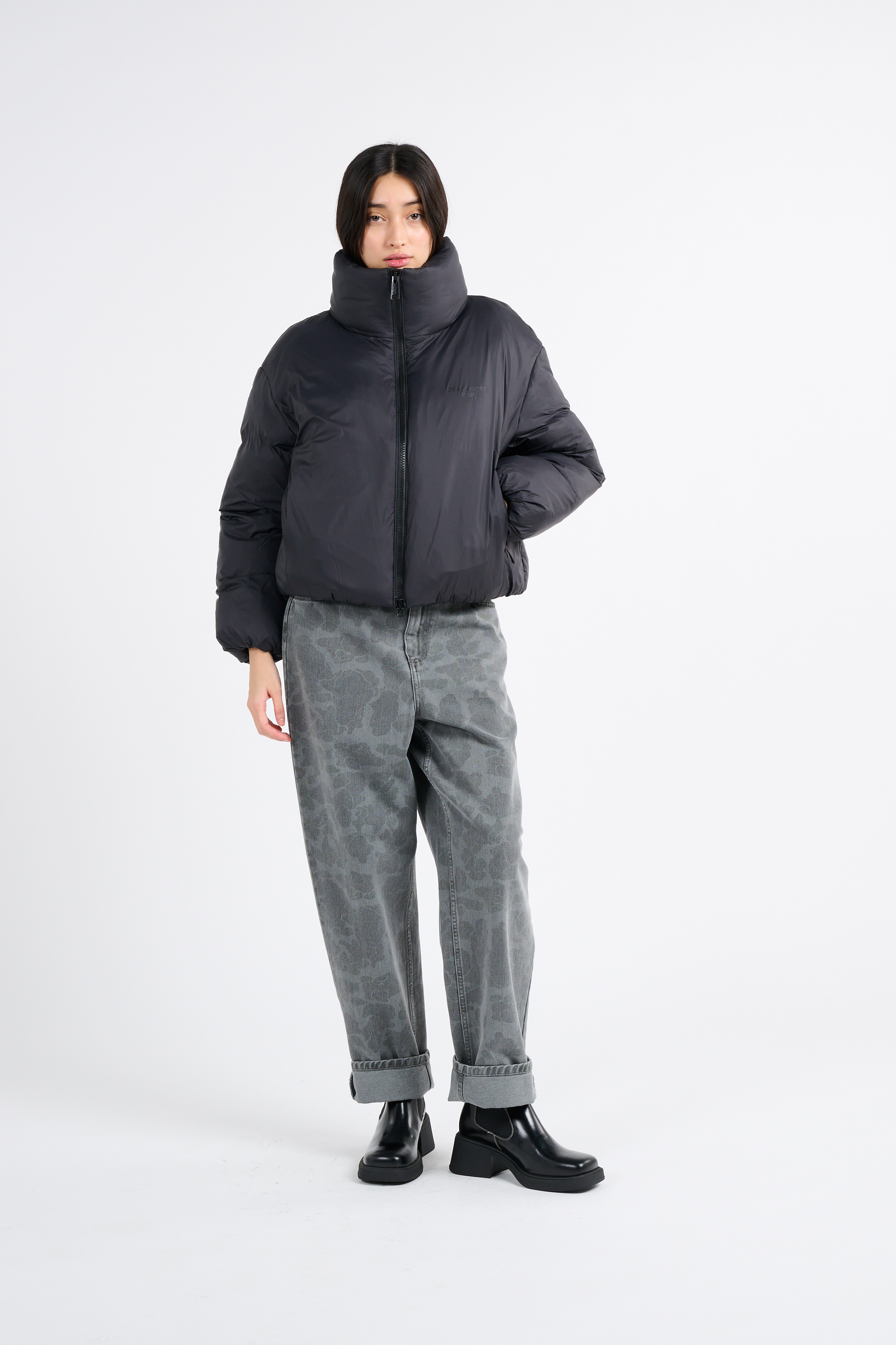 Lightweight quilted padded jacket with high neck Black