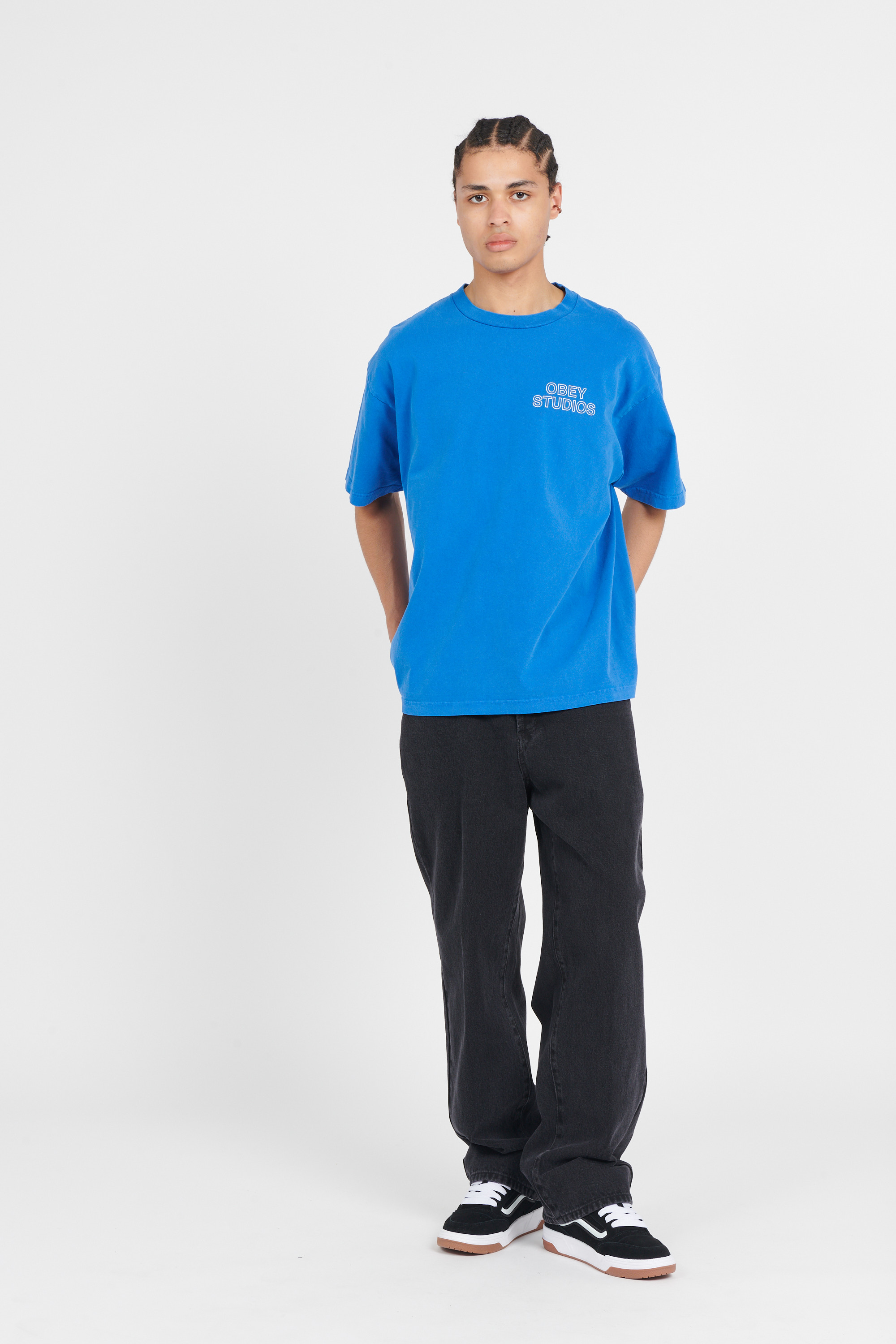 Regular-fit round-neck cotton T-shirt Blue
