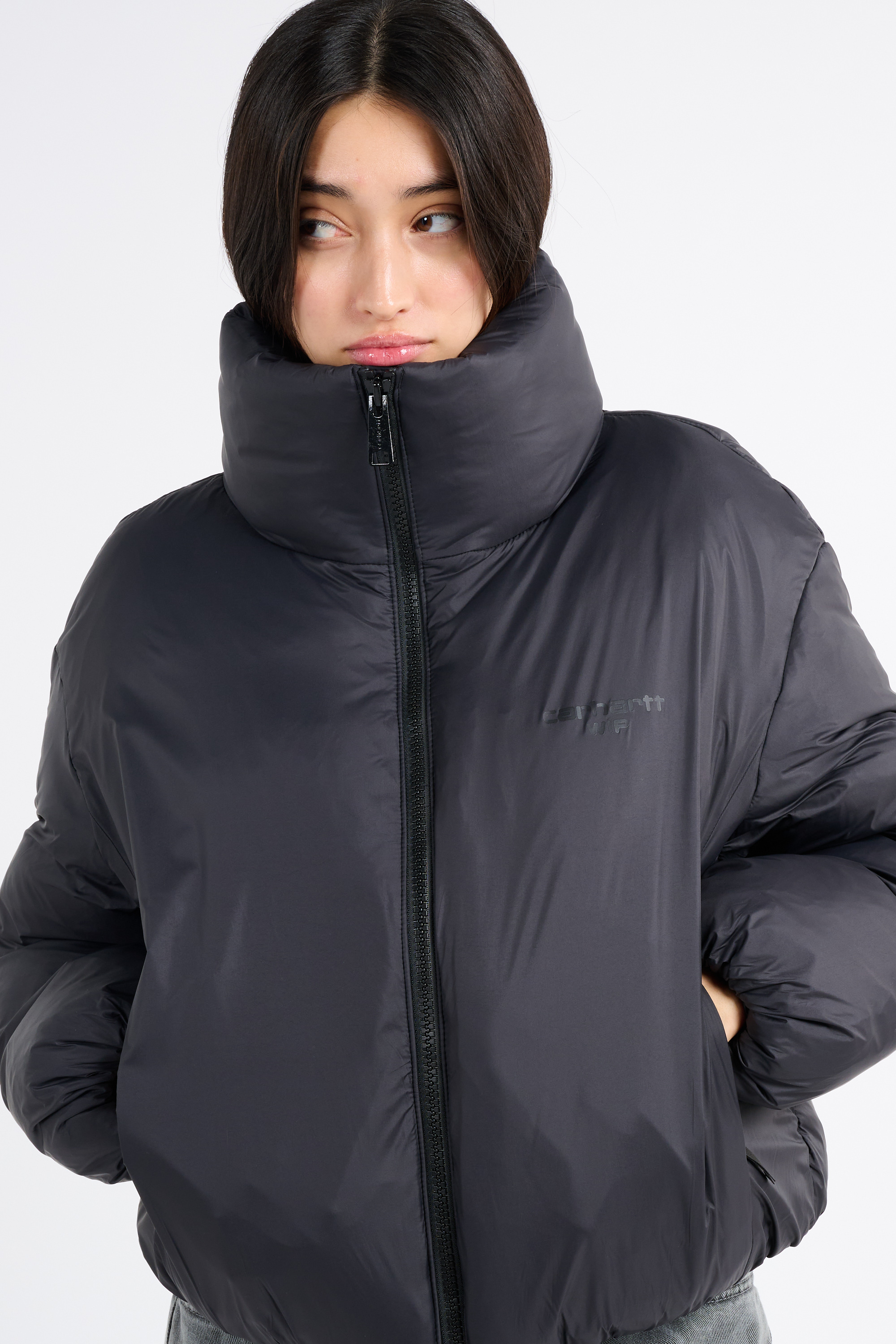 Lightweight quilted padded jacket with high neck Black