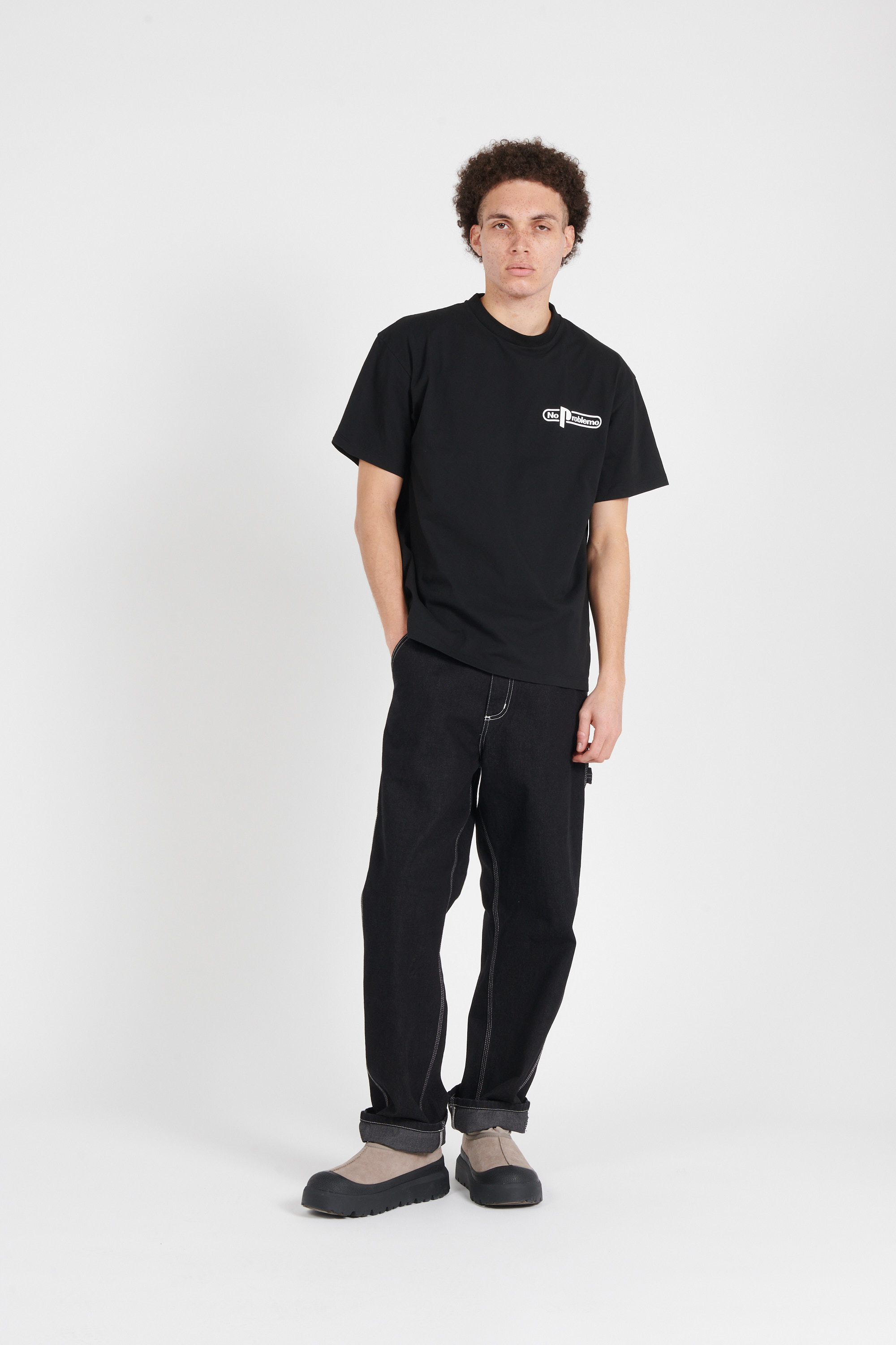 Regular-fit round-neck cotton T-shirt Black