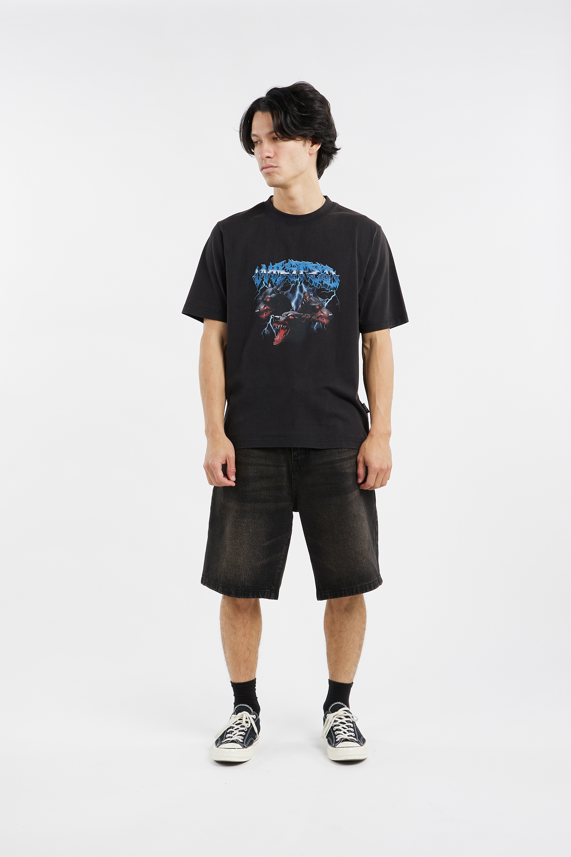 Regular-fit round-neck cotton T-shirt Black