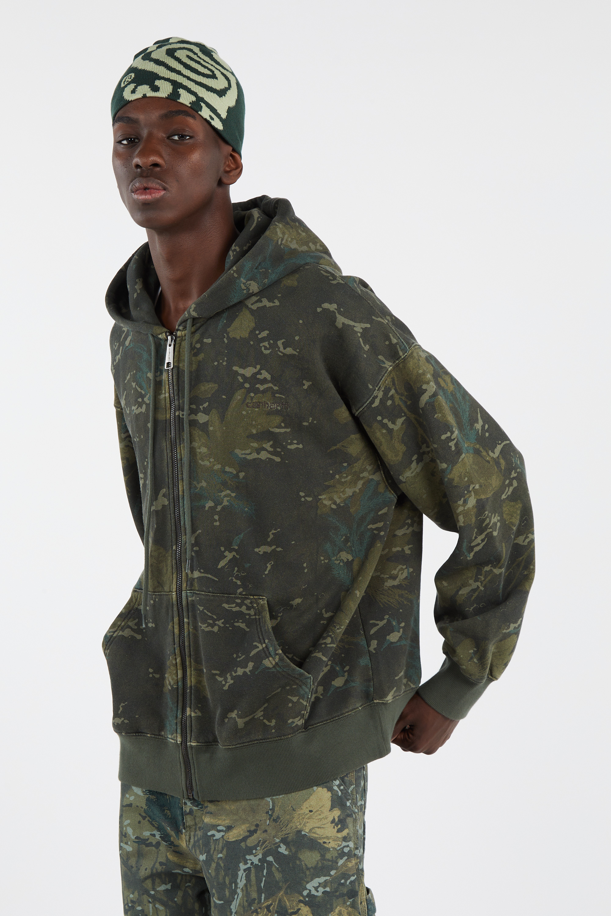 Regular-fit zip-up cotton-blend hoodie with Pony Player Green