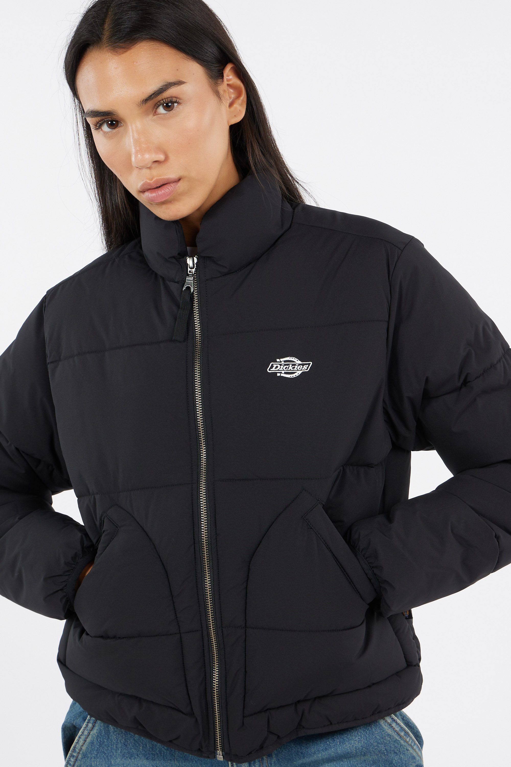 Lightweight quilted padded jacket with high neck Black