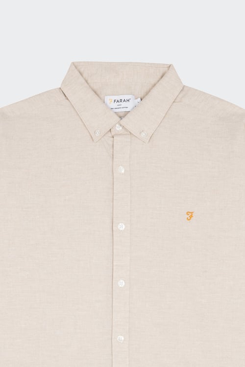 FARAH Chemise col américain slim-fit en coton biologique Beige
