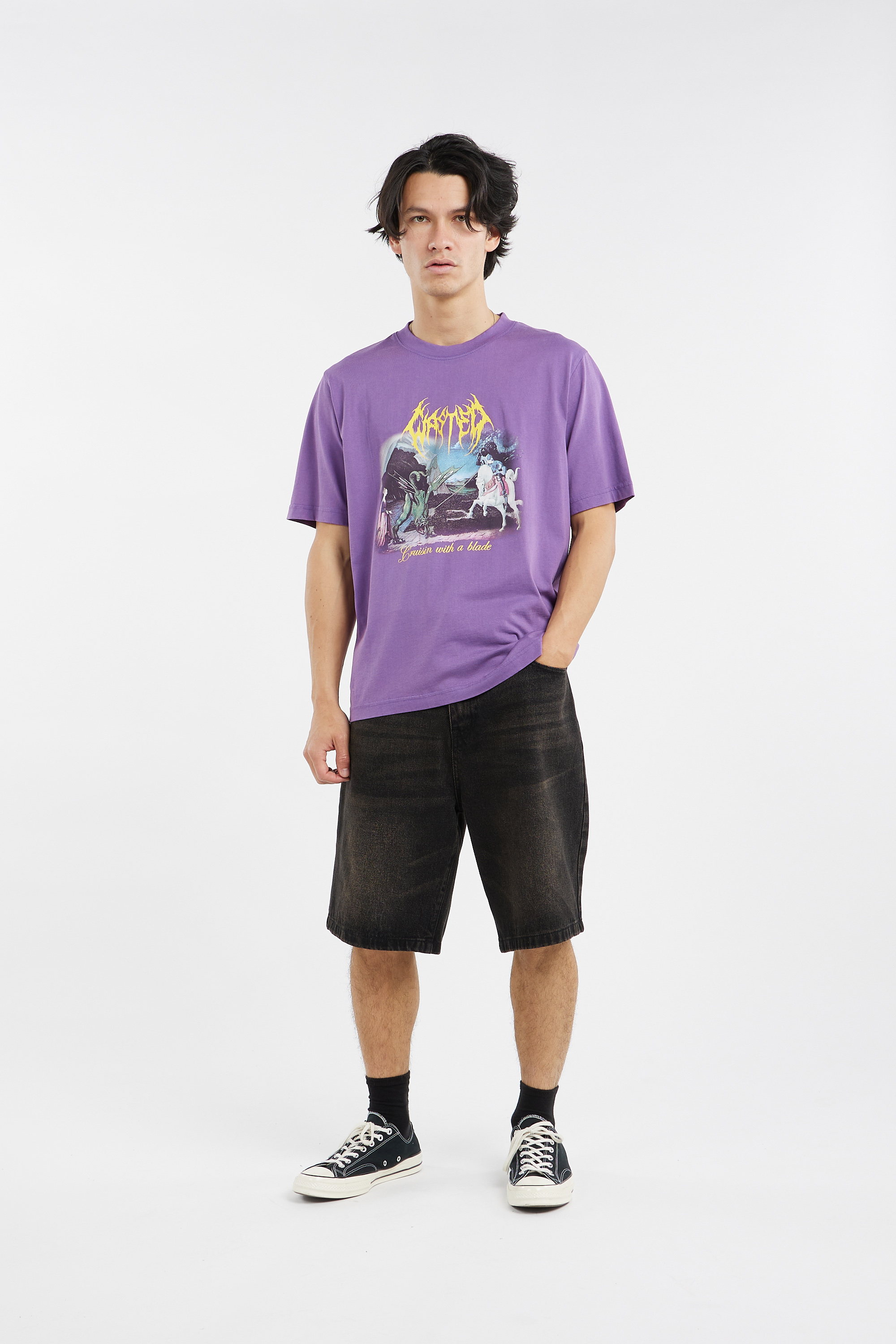 Regular-fit round-neck cotton T-shirt Purple