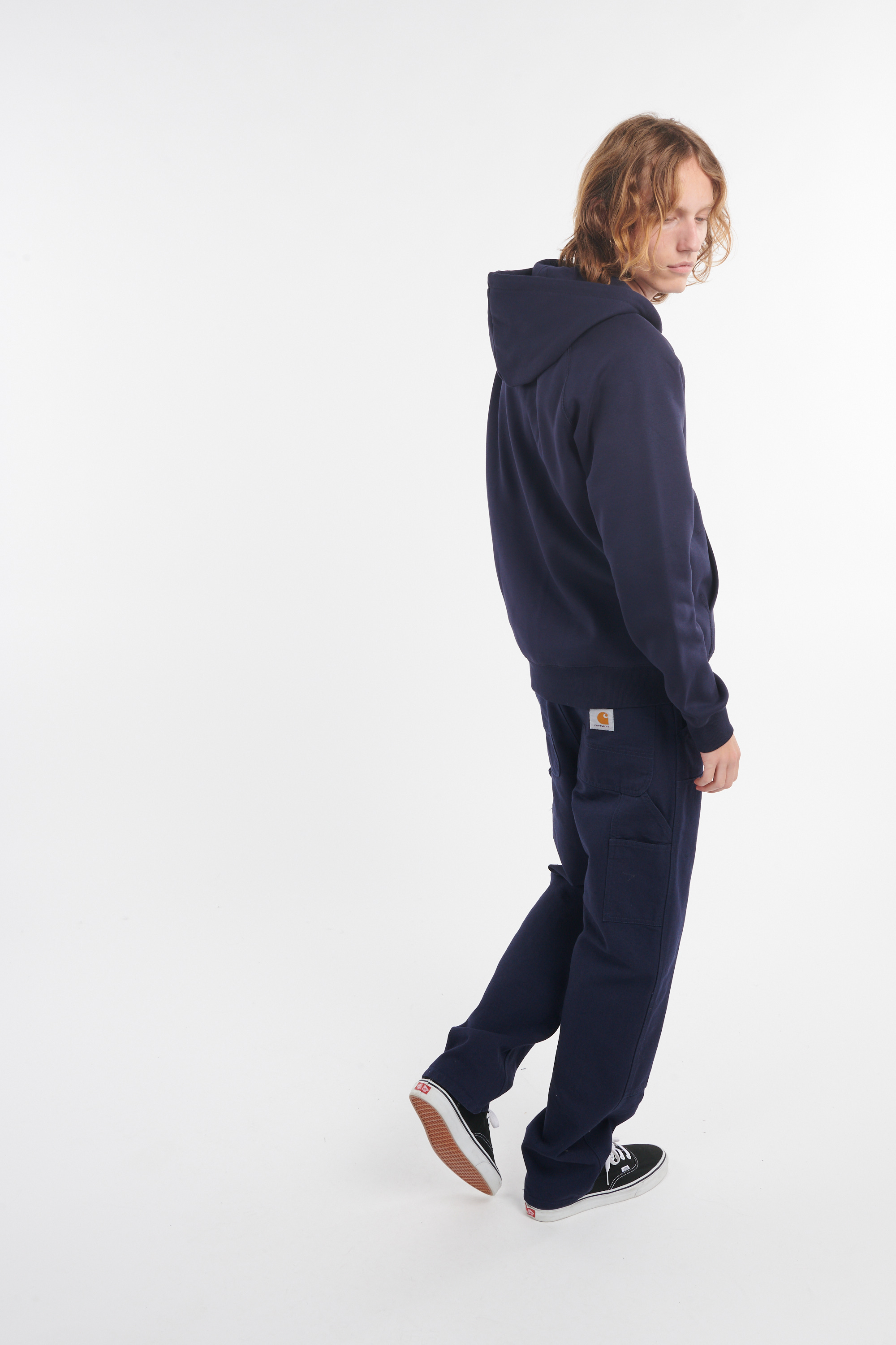 Regular-fit zip-up cotton-blend hoodie with Pony Player Blue