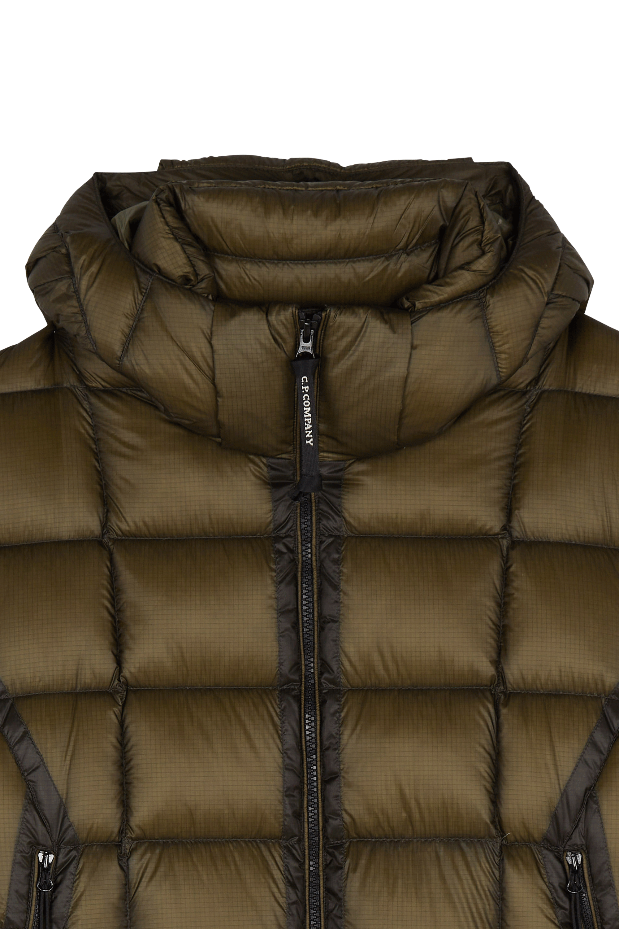 Zipped high-neck colorblock padded jacket with hood | Green C.P. COMPANY Men