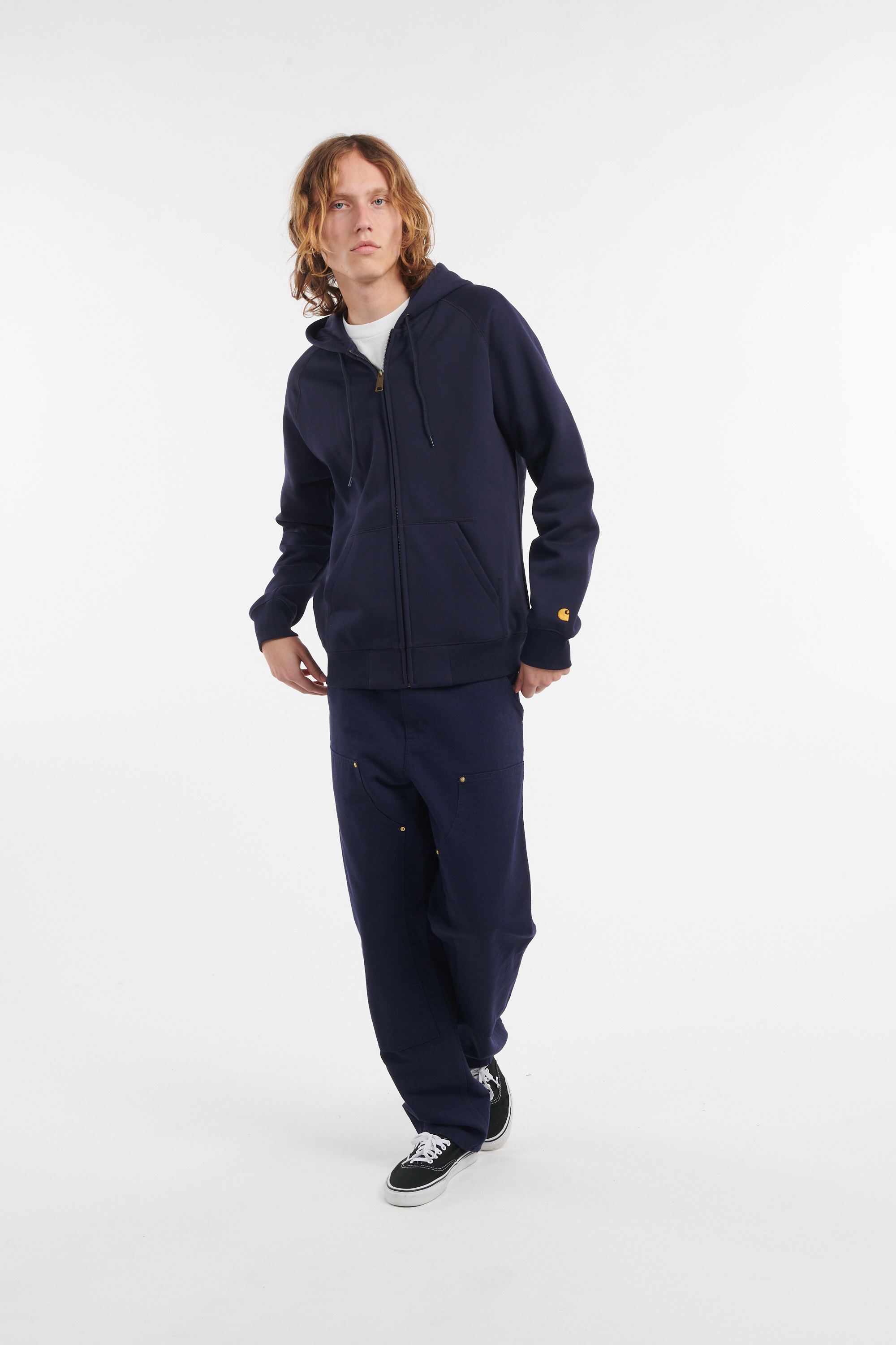 Regular-fit zip-up cotton-blend hoodie with Pony Player Blue