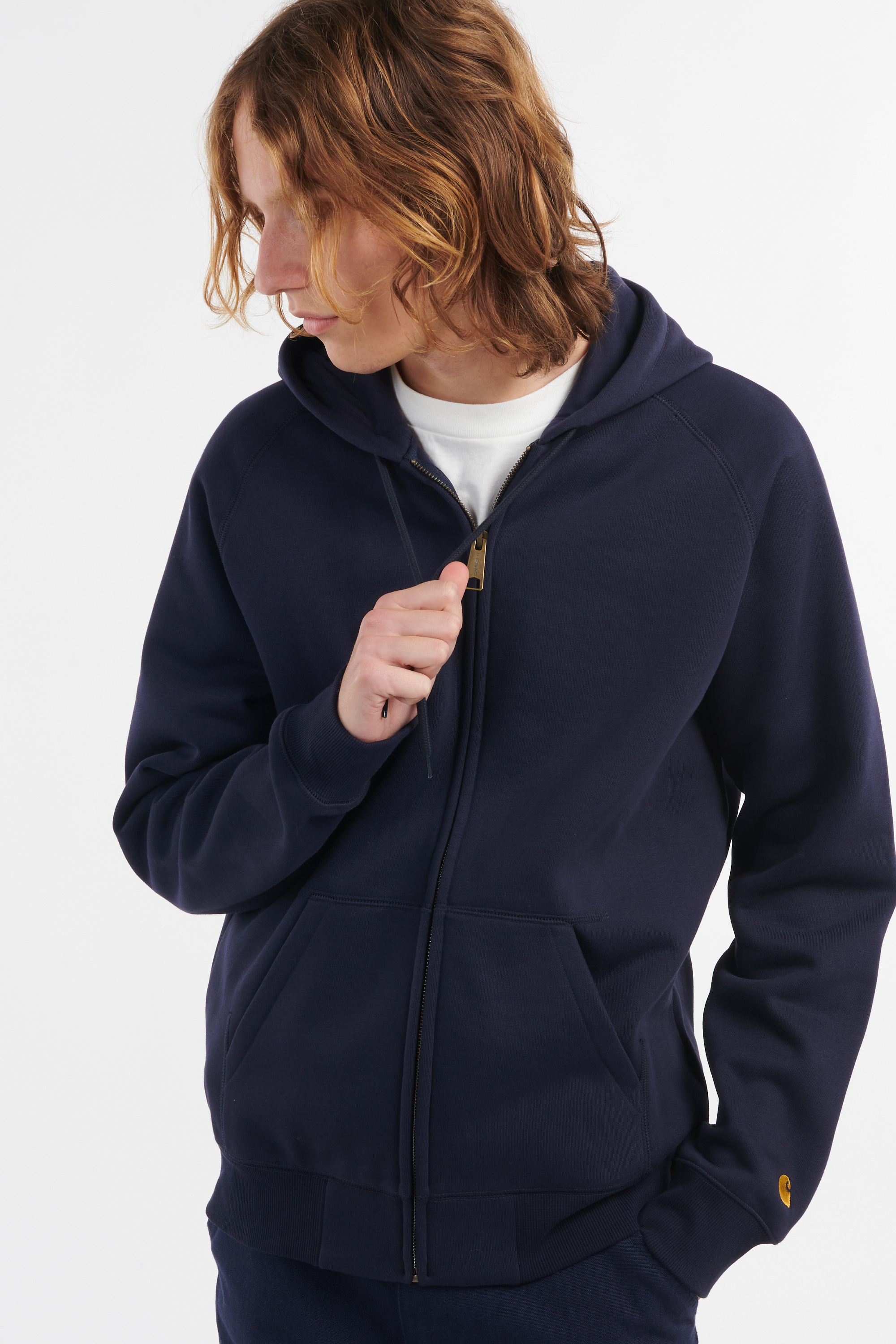 Regular-fit zip-up cotton-blend hoodie with Pony Player Blue