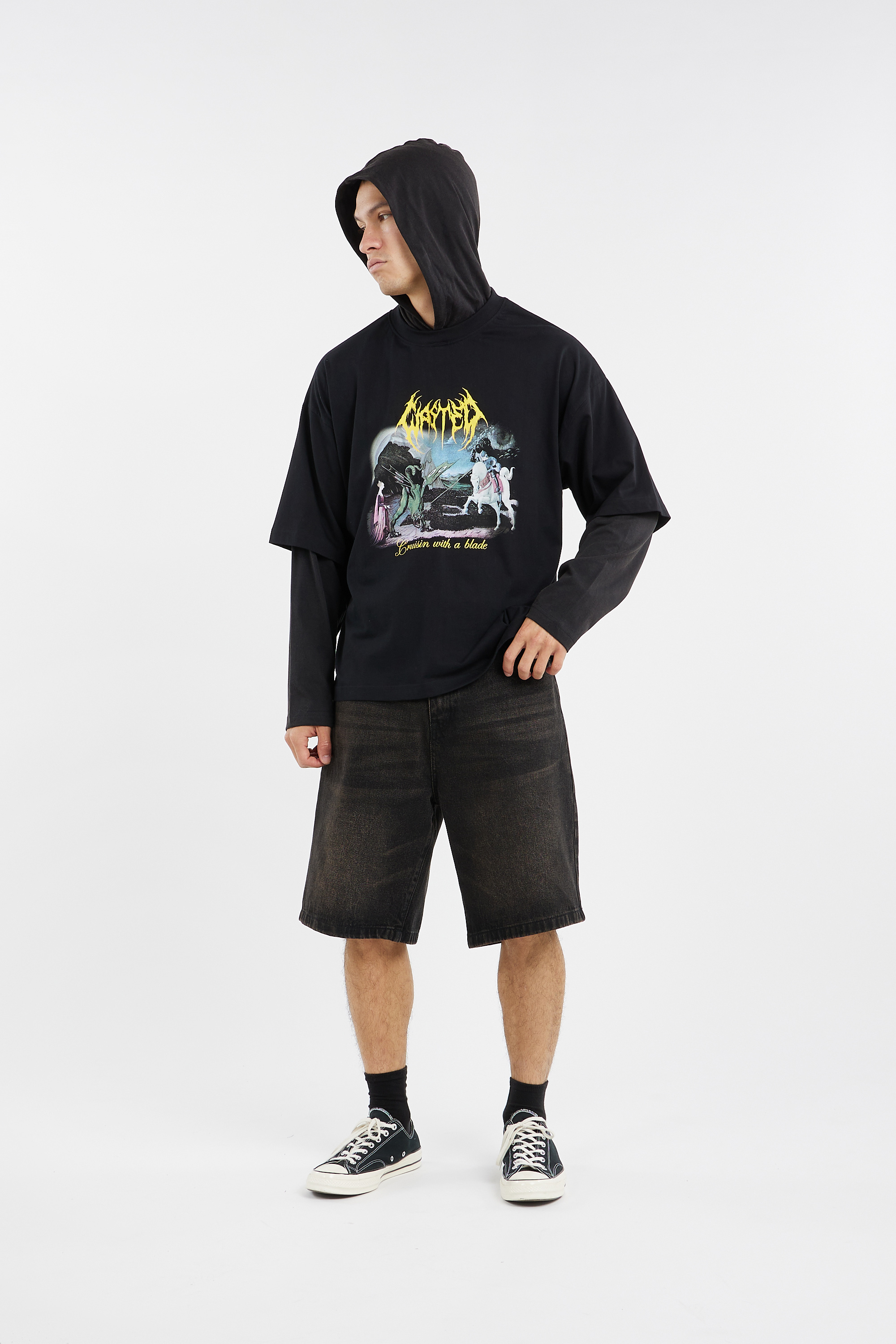 Regular-fit round-neck cotton T-shirt Black