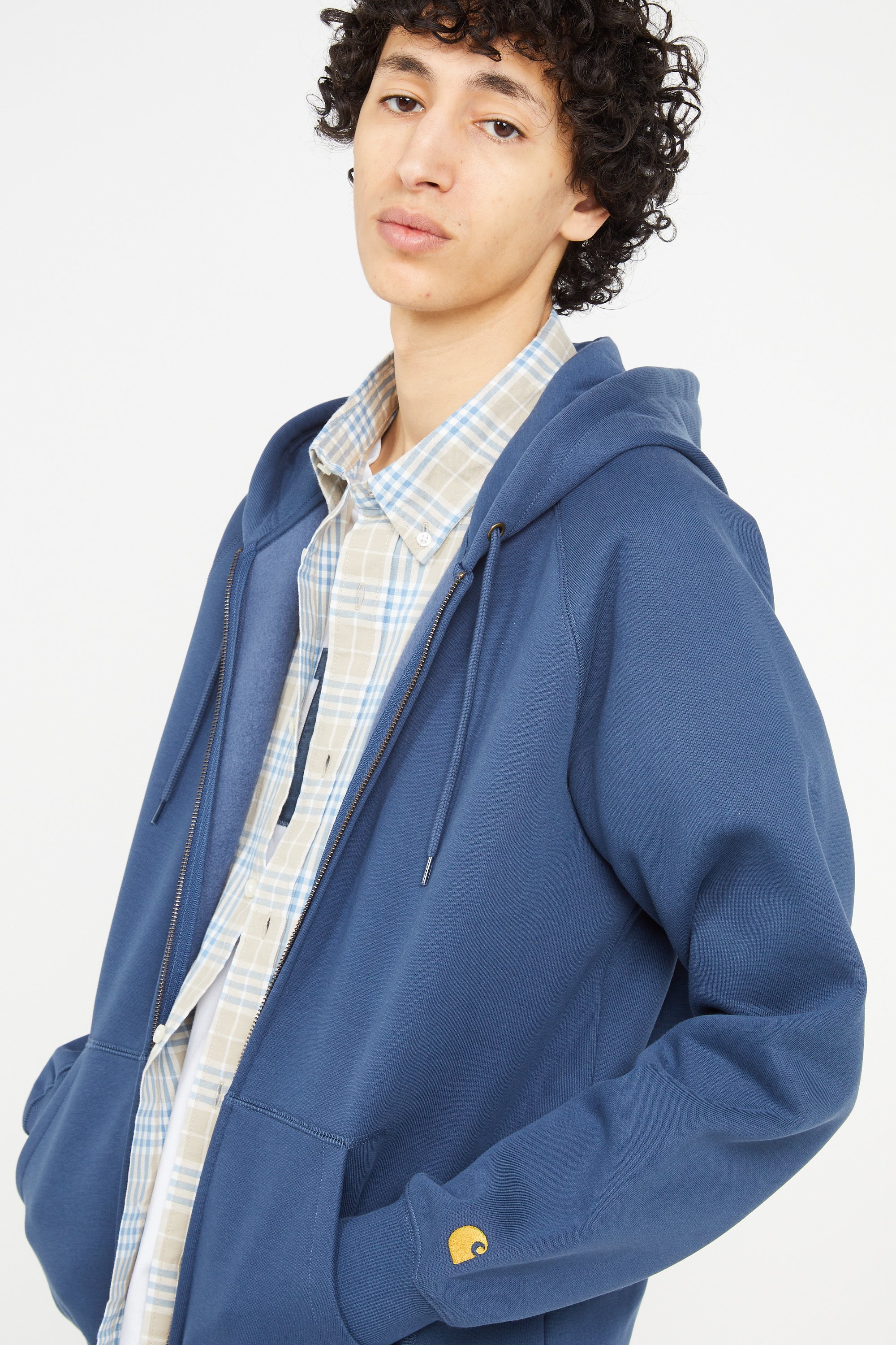 ★ドイツ発*carhartt WIP*新作*Chase ZIP フーディ/Dusky-blue★ Carhartt WIP Hoodie Chase ZHD - navy blue (dusky blue/gold)