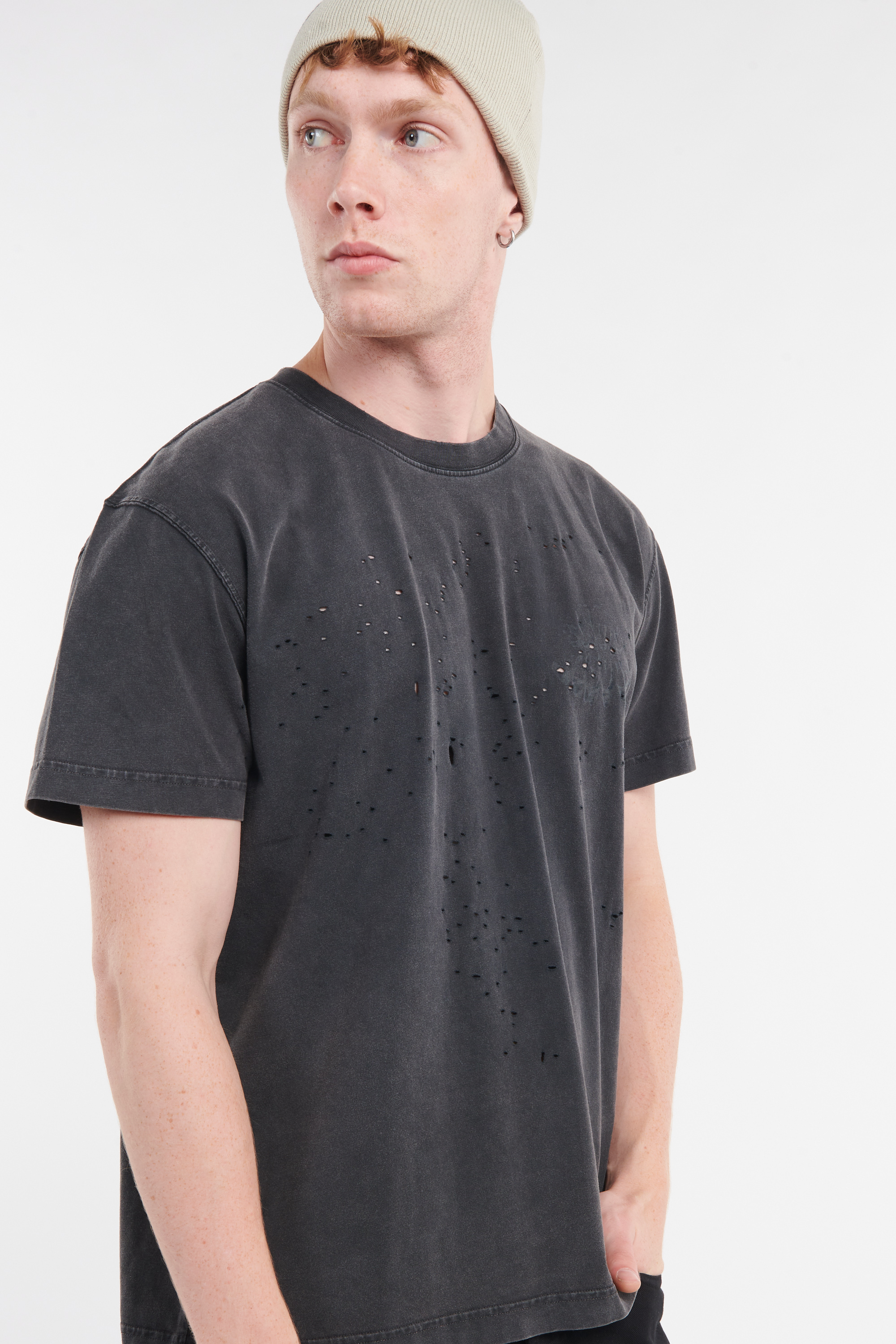 Regular-fit round-neck cotton T-shirt Black