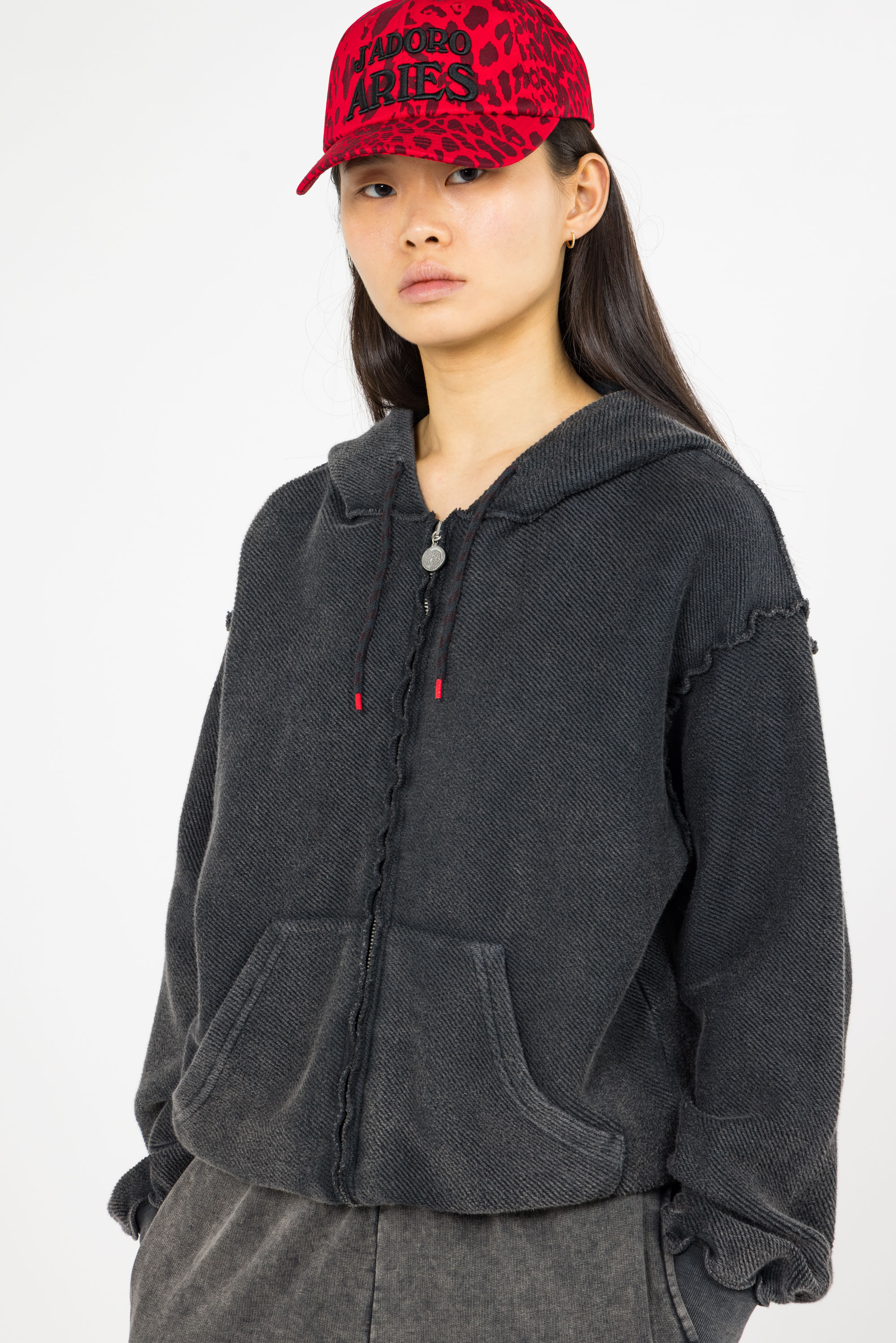 Regular-fit zip-up cotton-blend hoodie with Pony Player Black
