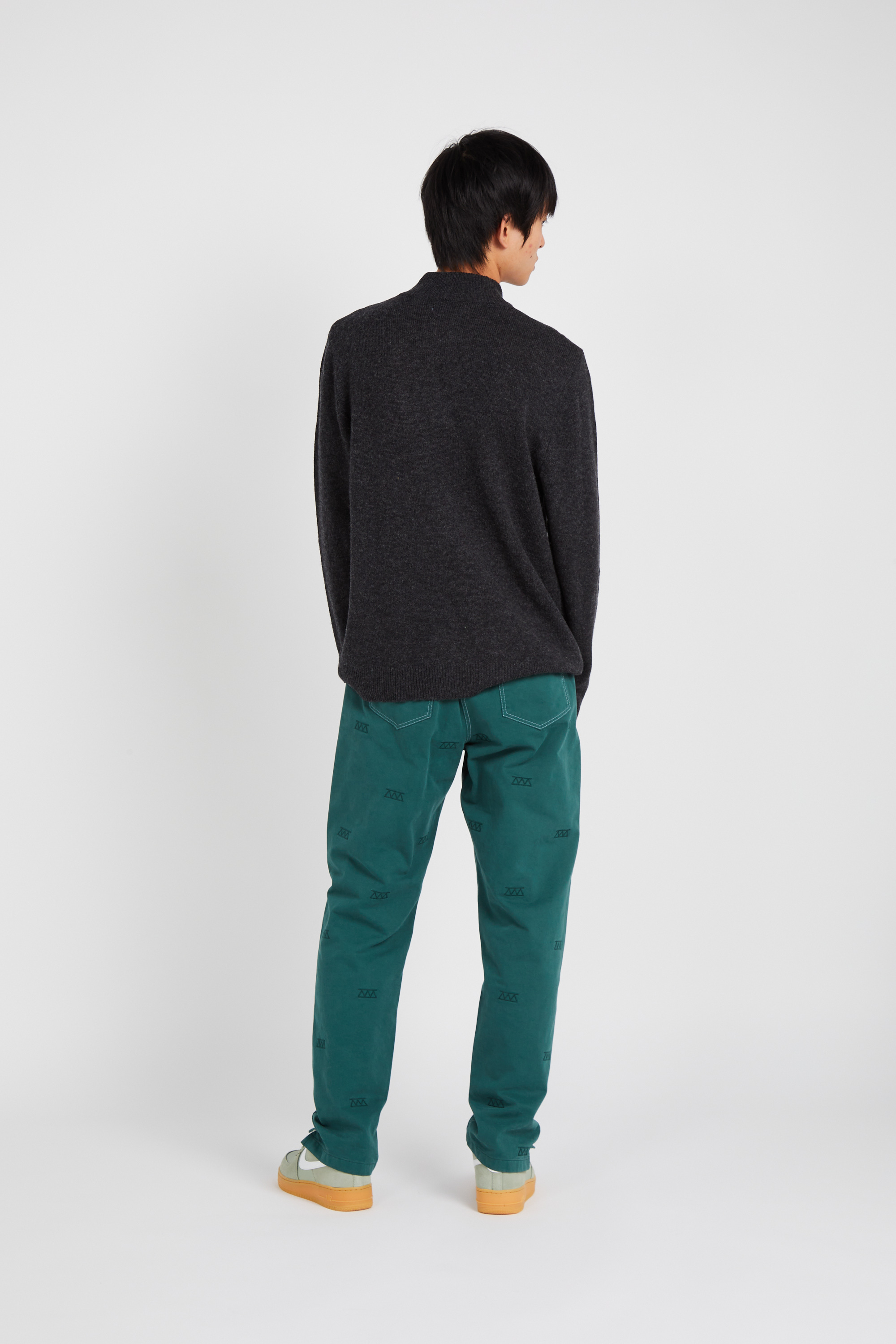 Regular-fit round-neck flecked wool sweater Black