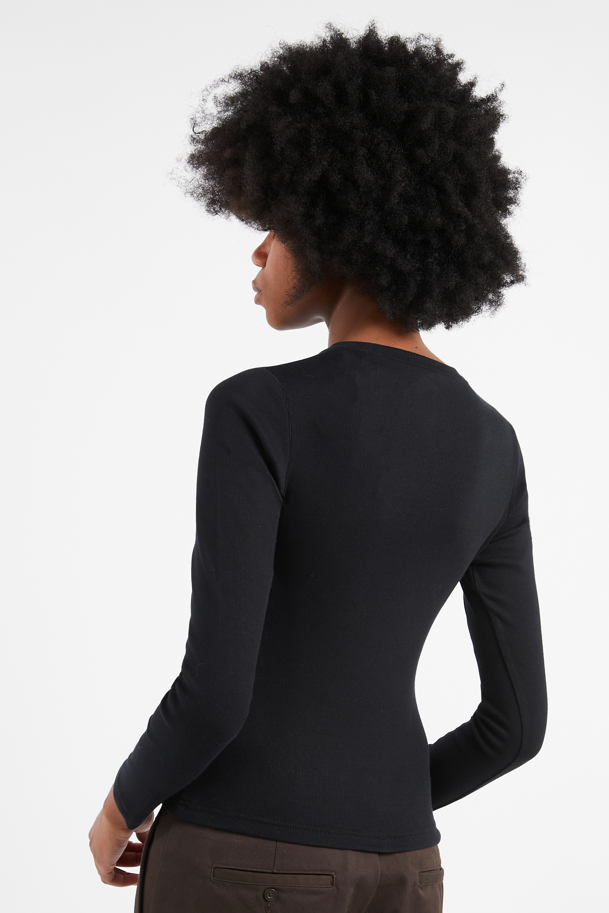 Regular-fit round-neck cotton T-shirt Black