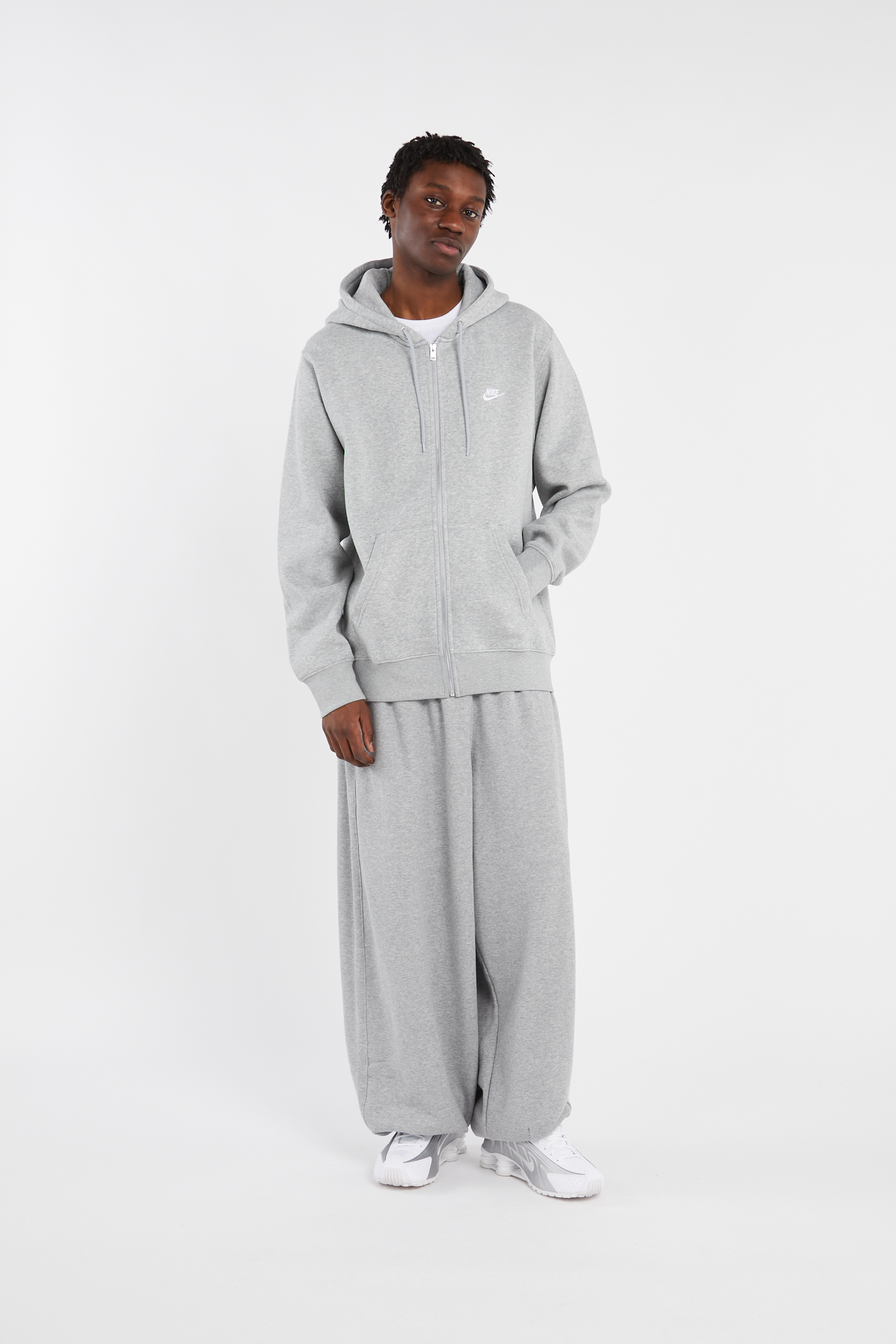 Regular-fit zip-up cotton-blend hoodie with Pony Player Grey