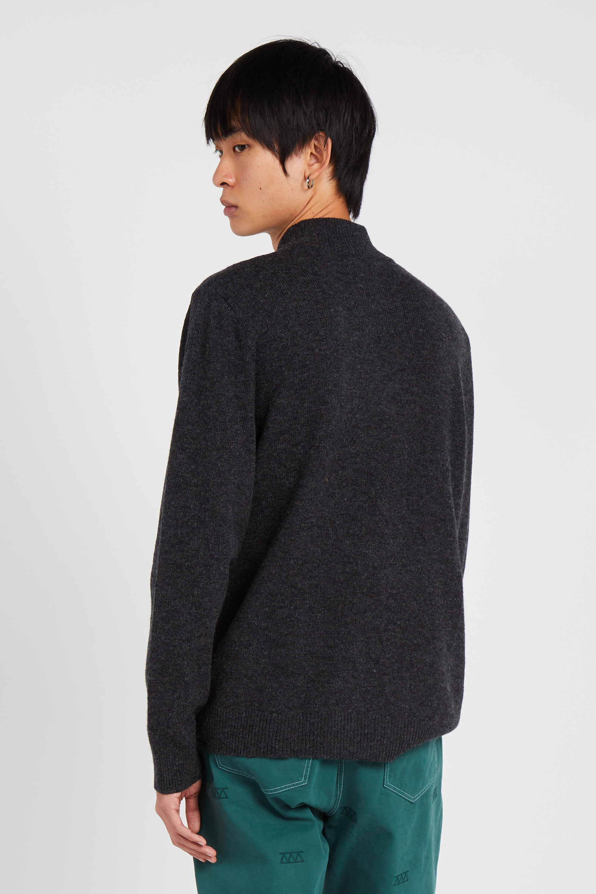 Regular-fit round-neck flecked wool sweater Black