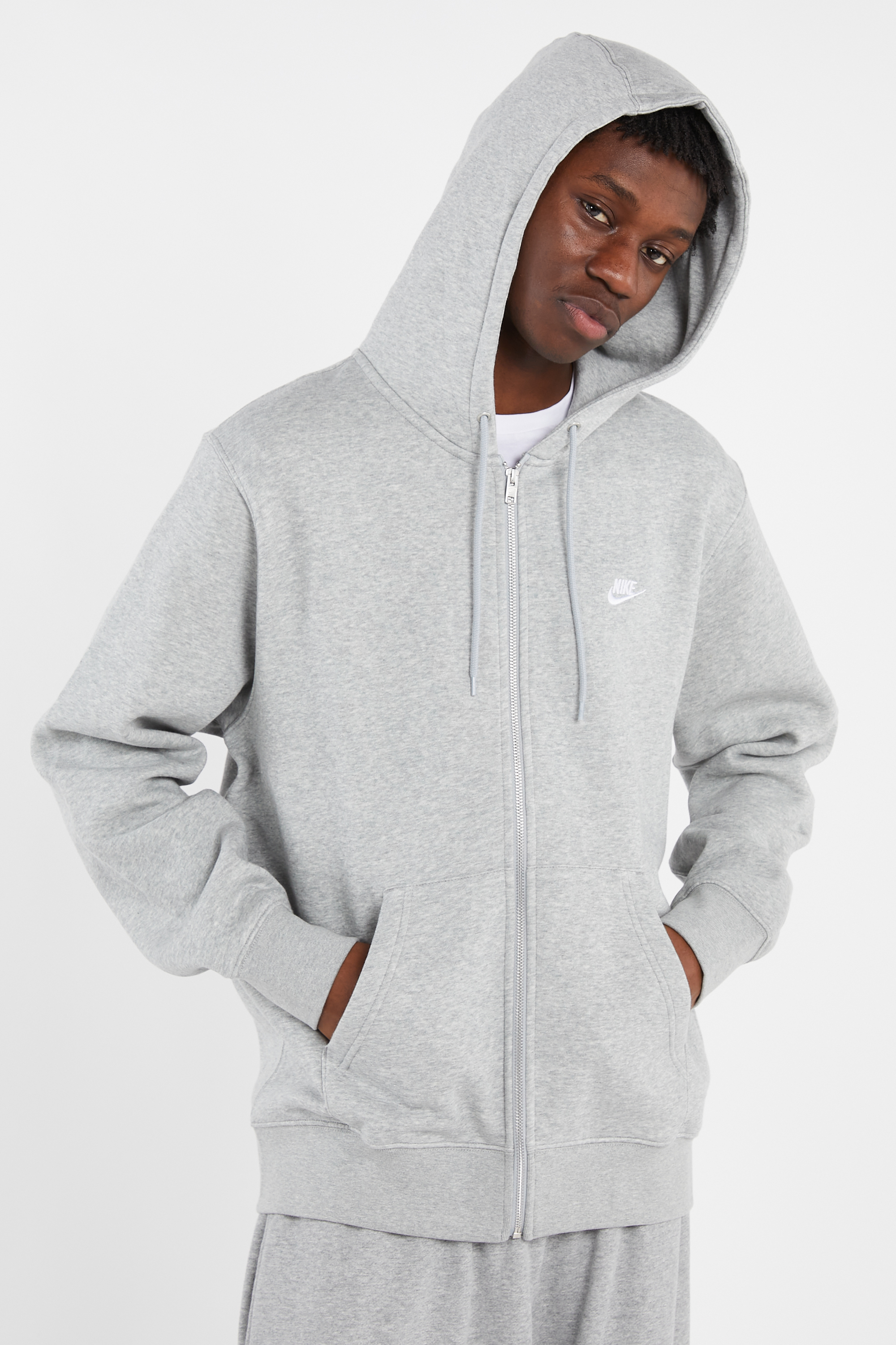 Regular-fit zip-up cotton-blend hoodie with Pony Player Grey