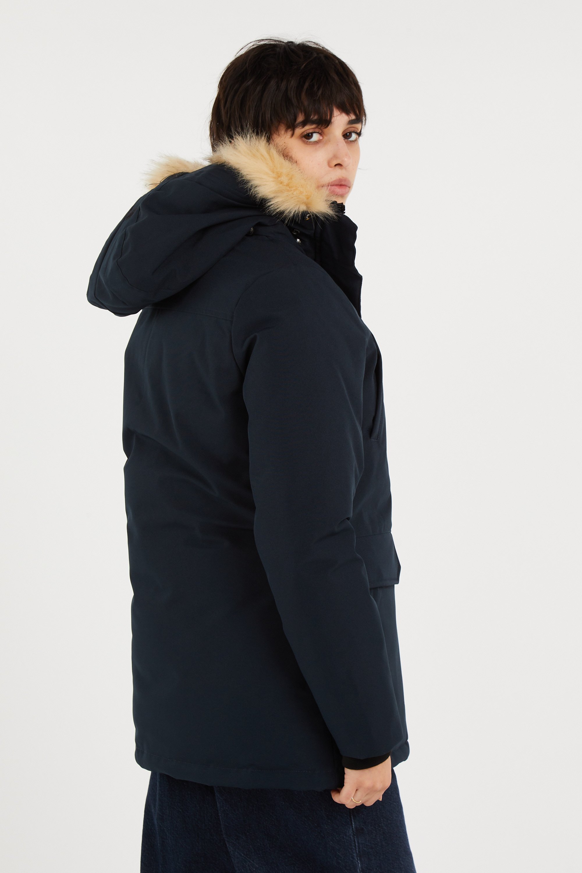 Zipped high-neck colorblock padded jacket with hood | Blue SCHOTT Women
