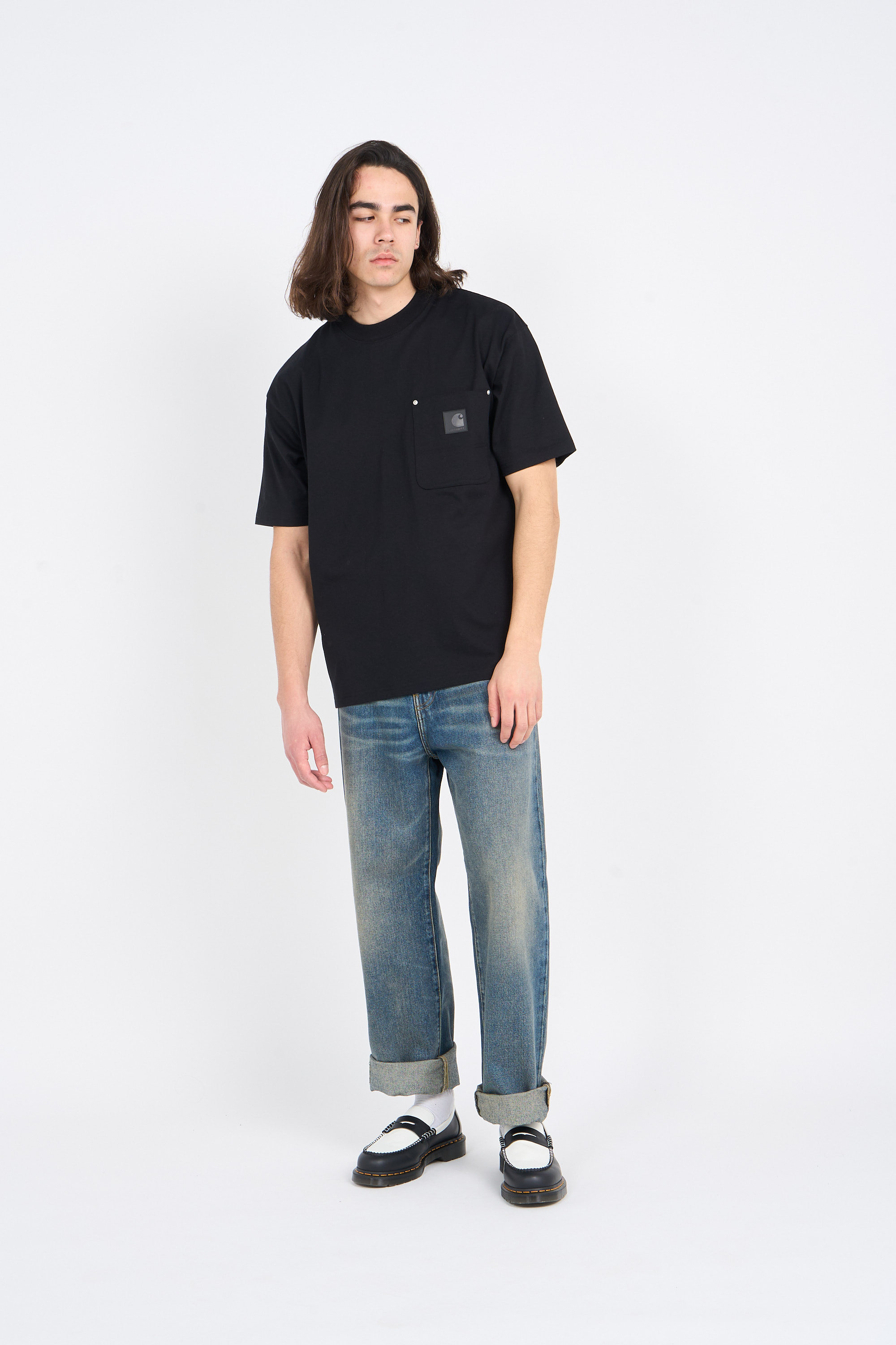 Regular-fit round-neck cotton T-shirt Black