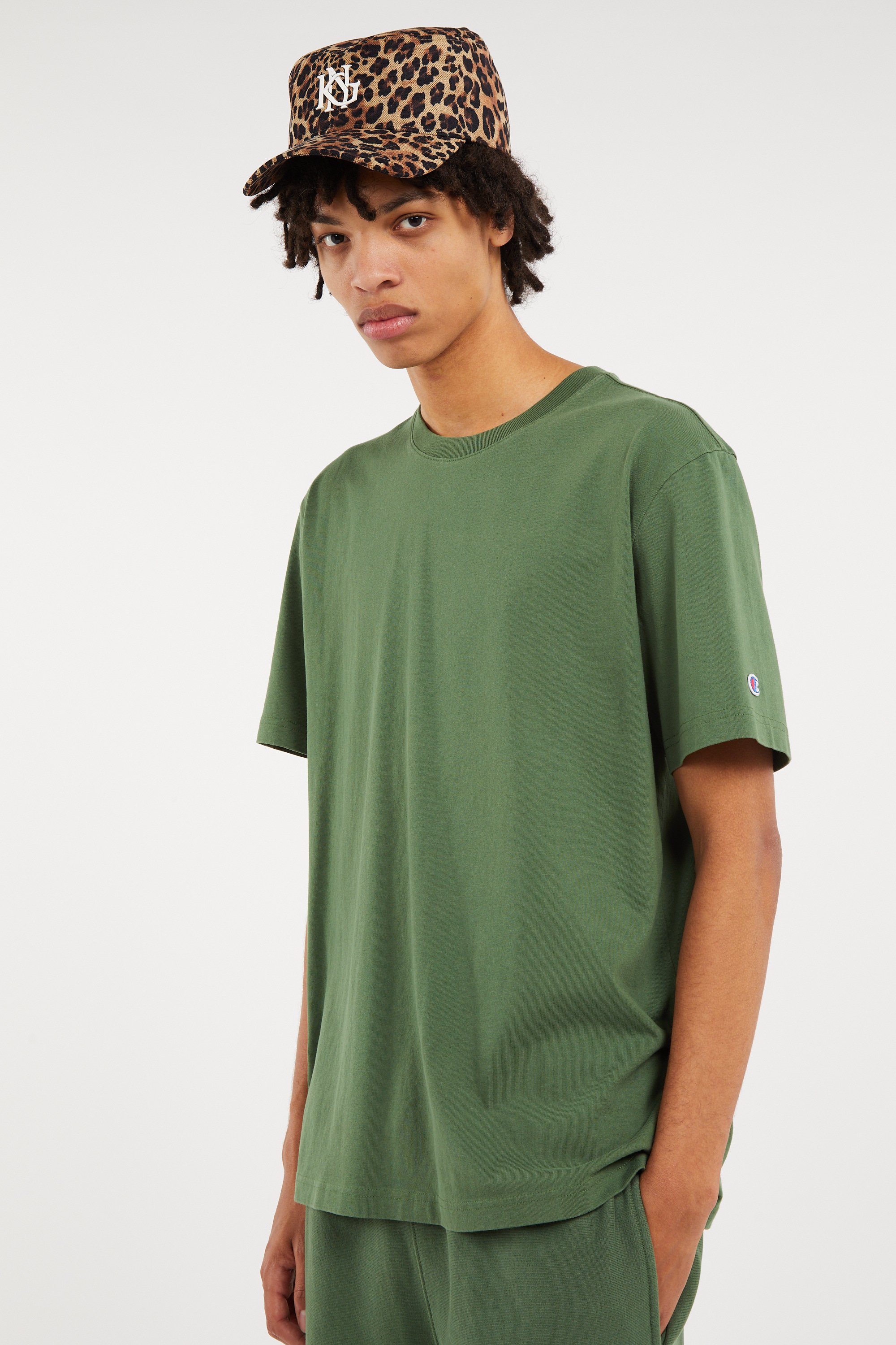 Regular-fit round-neck cotton T-shirt | Green CHAMPION Men