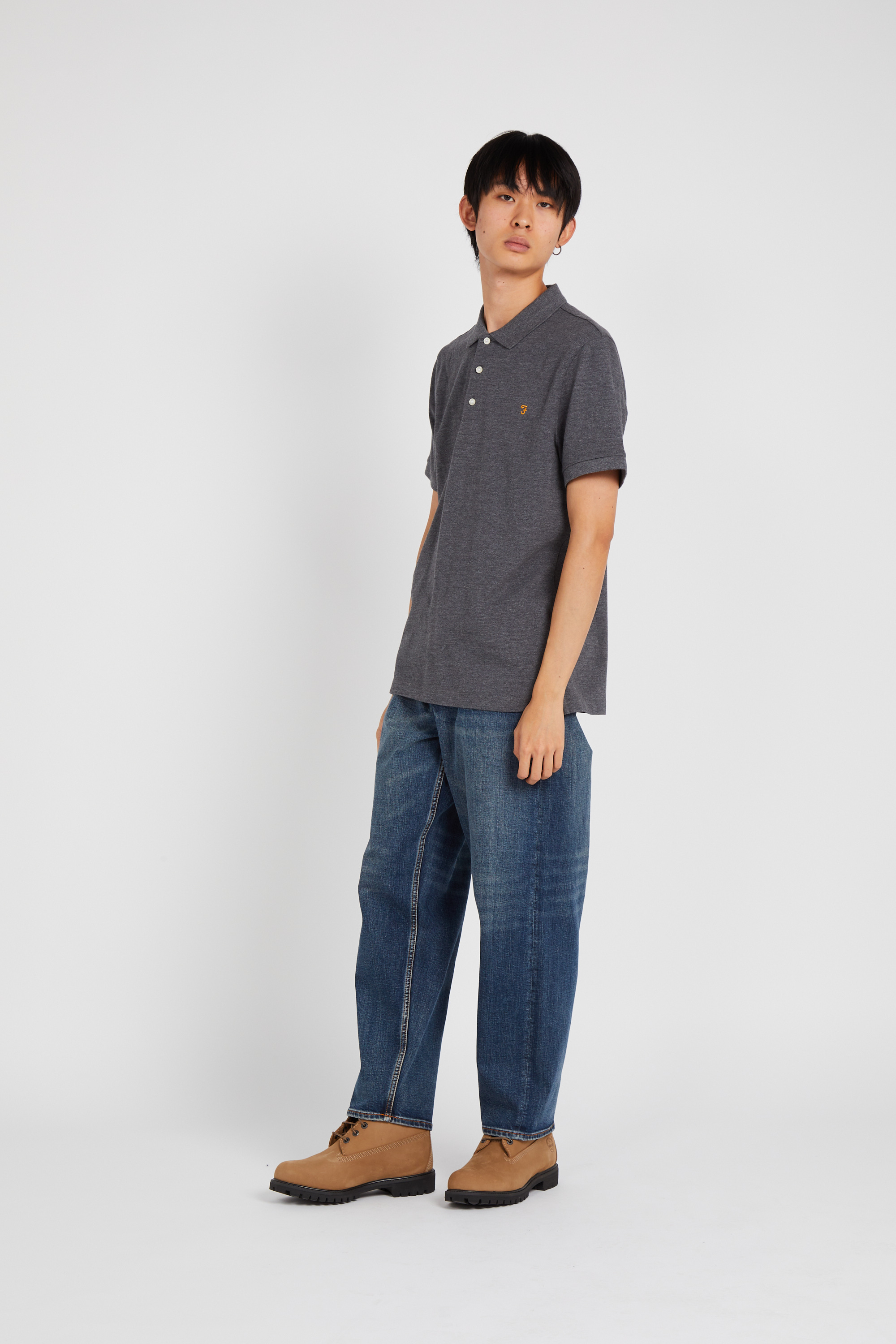 Short-sleeved organic cotton polo shirt Grey