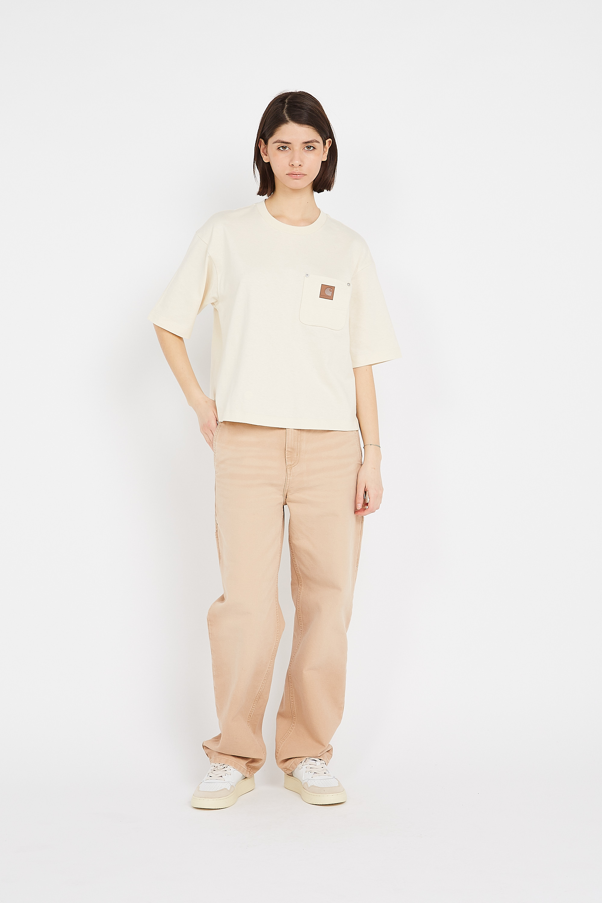 Regular-fit round-neck cotton T-shirt Beige