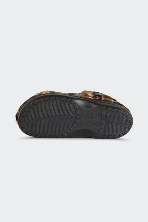 CROCS Flat furry sheepskin sandals Khaki