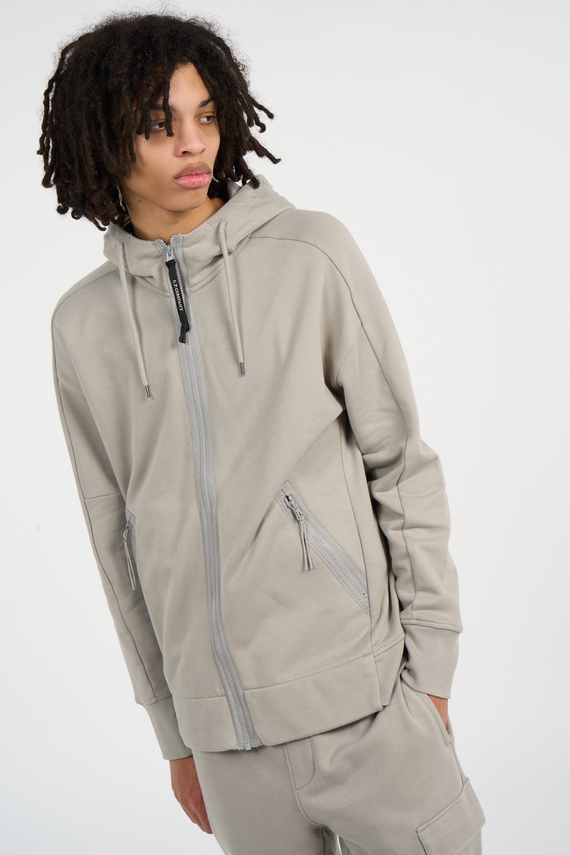 Zippered hoodie Beige