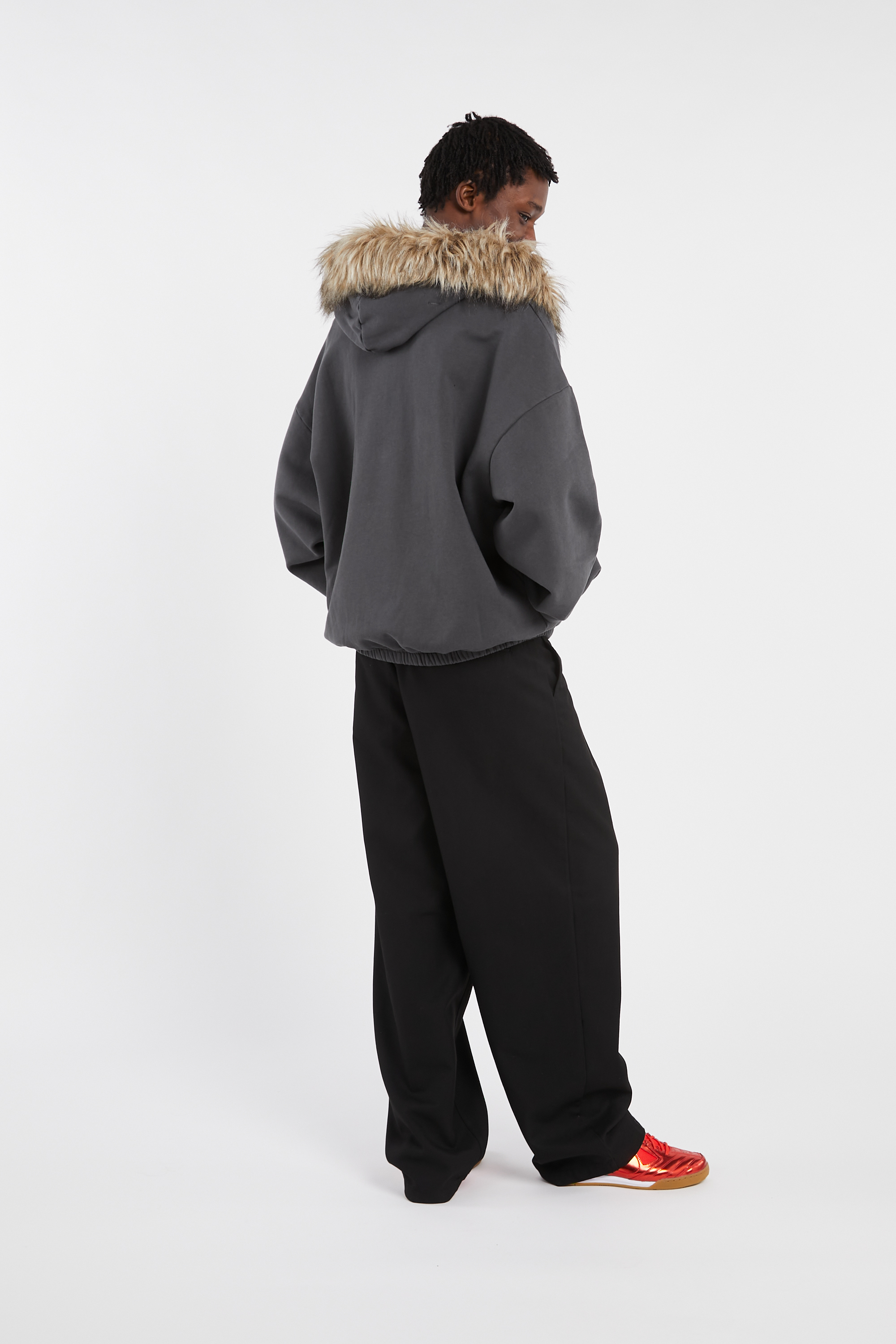 Regular-fit zip-up cotton-blend hoodie with Pony Player Grey