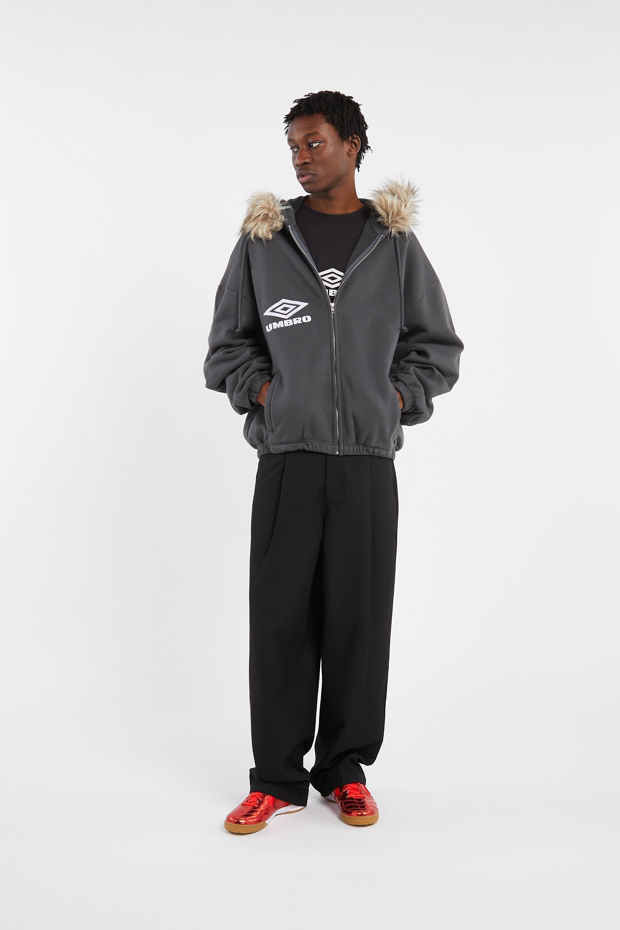 Regular-fit zip-up cotton-blend hoodie with Pony Player | Grey by UMBRO SLAM JAM Regular-fit zip-up cotton-blend hoodie with Pony Player Grey